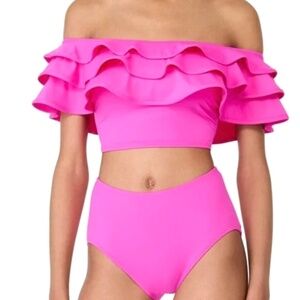 Kate Spade New York 2-Piece Bikini Set Ruffled Top High Waist Bottom Vivid Snpd